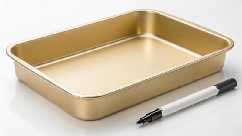 Labeling a pan with a marker A hand writing on a baking pan with a high-temperature marker