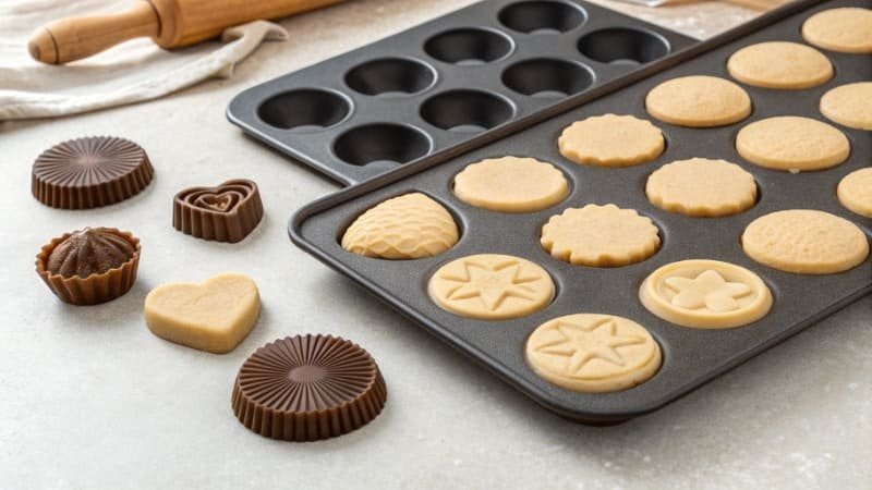 A flexible silicone baking tray with shaped cookie dough