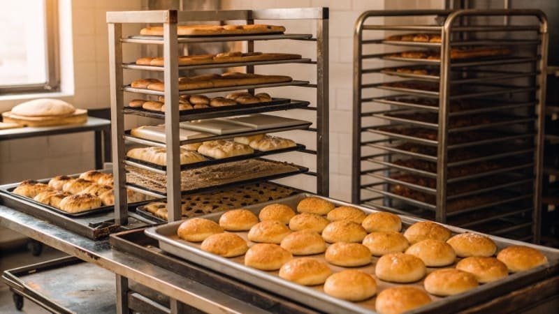 Baking Trays and Racks baking trays and racks in a bakery