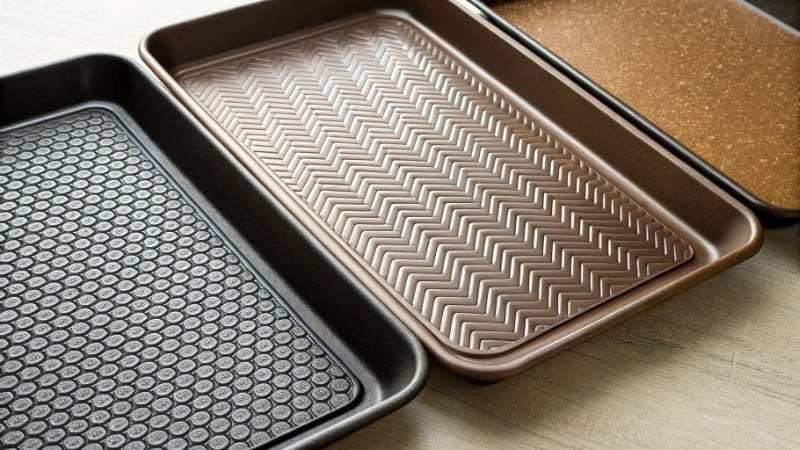 Non-Stick Coating Types Close-up of different non-stick pan textures