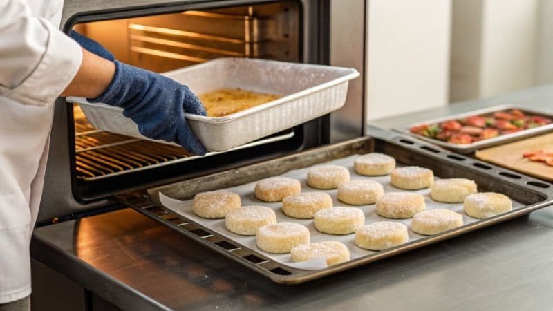 Placing frozen items on a baking sheet