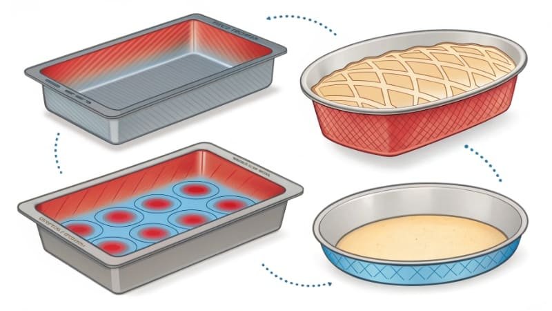 Heat distribution in baking pans Heat distribution patterns in different baking pans