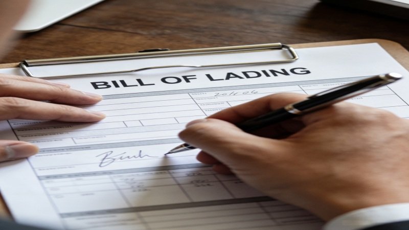 Handling International Shipping Paperwork Close-up of a person signing shipping documents with a pen