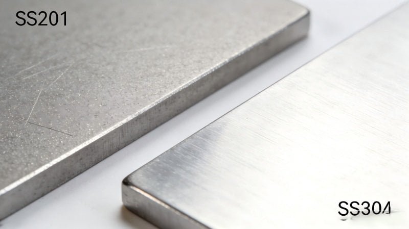Close-up shot showing the finish of SS201 and SS304 steel
