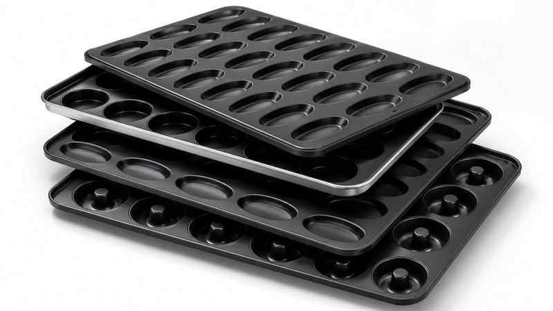 A stack of different custom bread pans